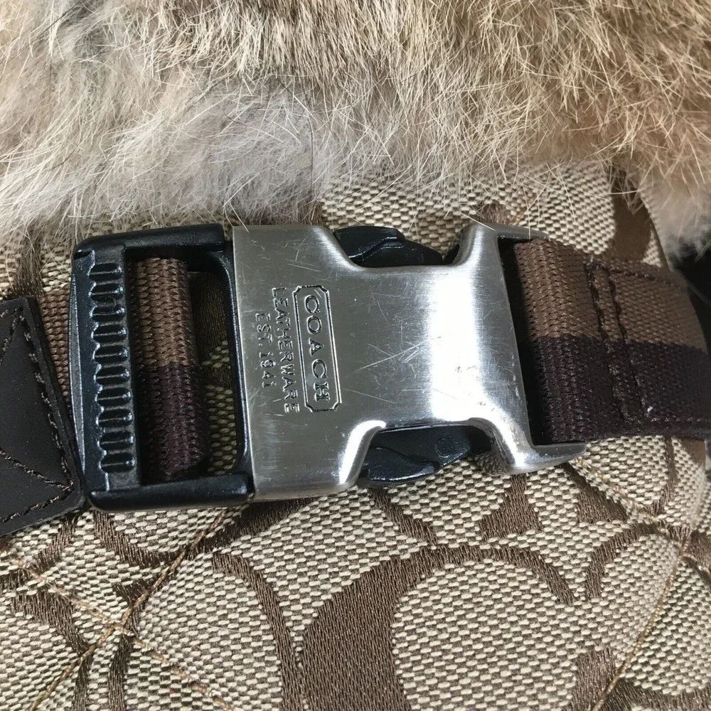 Coach Mariette Winter Snow Boot Sz 6M A7185 Signature Canvas Suede Fur Trim